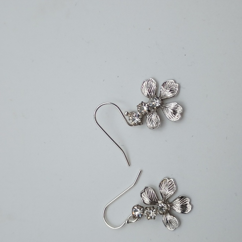 Sterling Flower & Crystal Earrings Handmade Flower Vintage Novelty Cute Spring